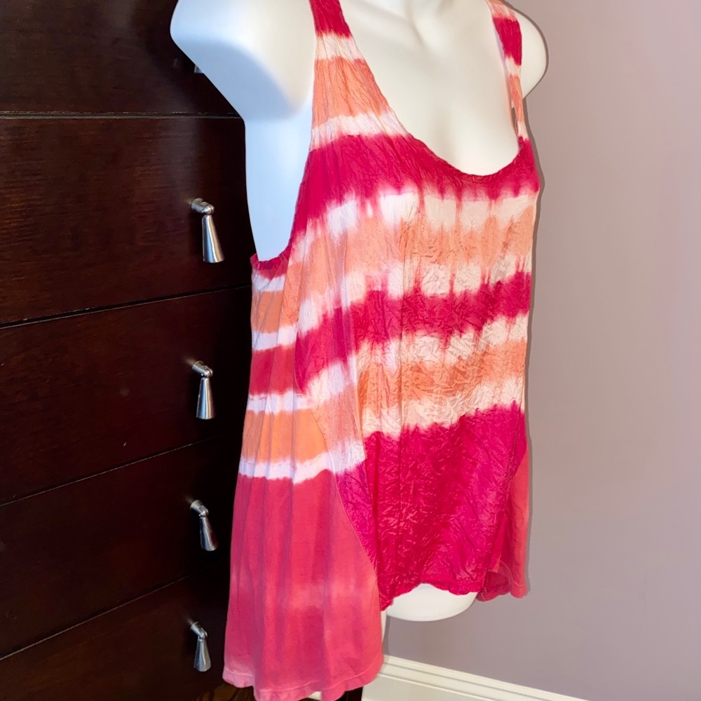 Anthropologie Ben and Lucia Tye Dye Silk Tank Top, Pink & Orange Medium